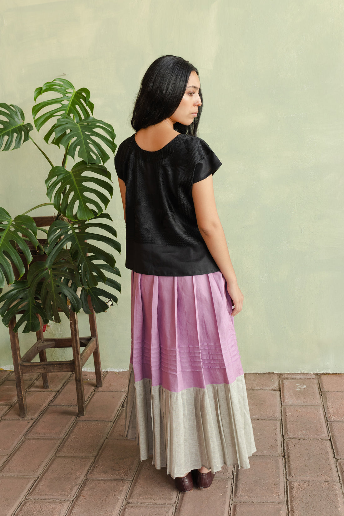 Falda Gala Lino Rosa Malva / Olán Popelina
