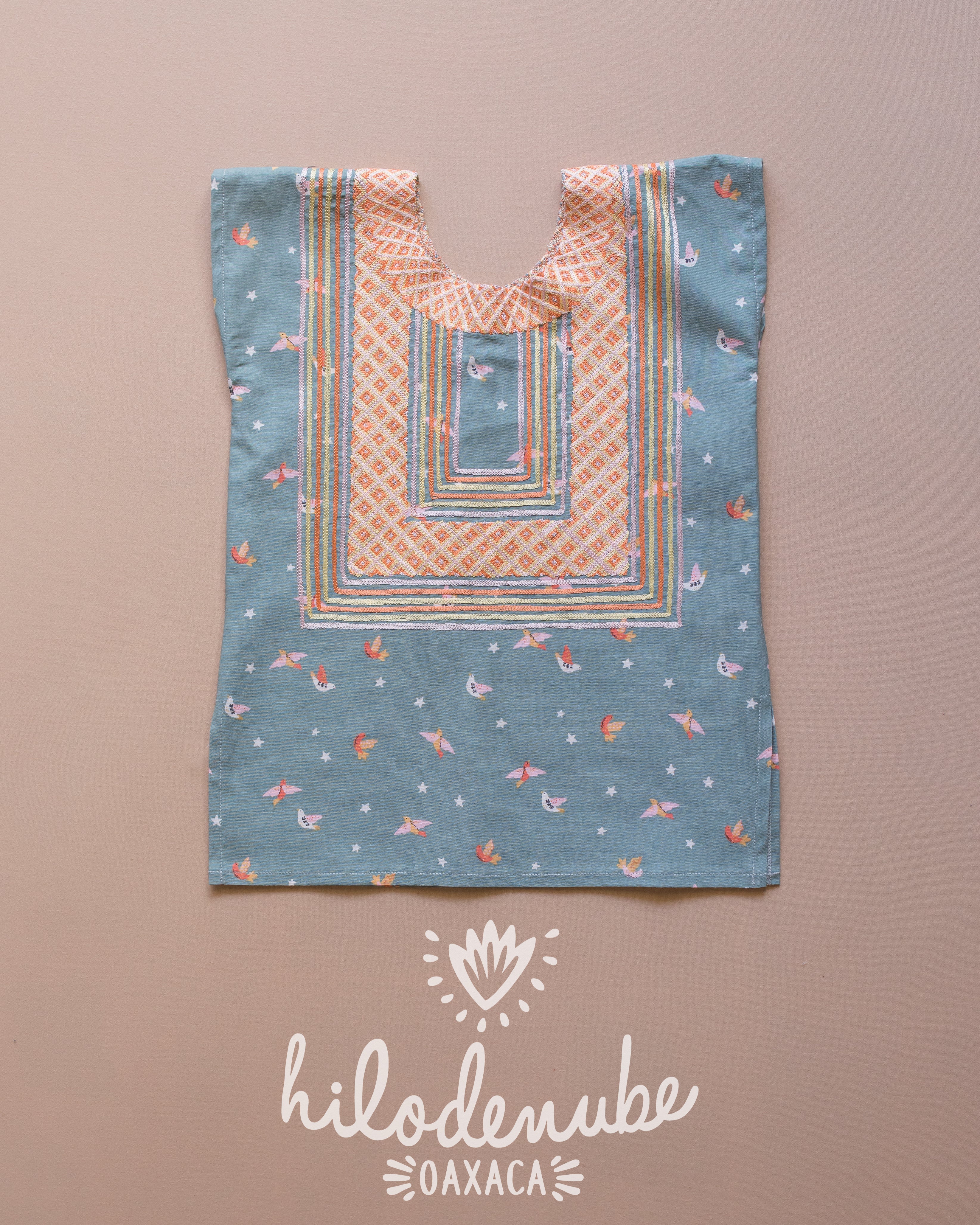 Huipil Niña Blusón aves – Hilo de Nube Oaxaca