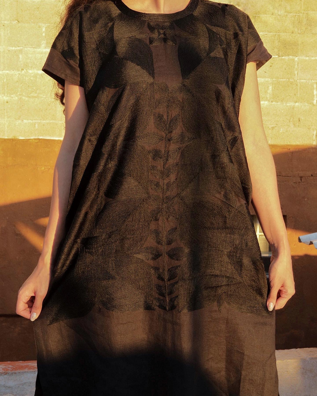 Huipil largo Cuatro Pétalos Negro