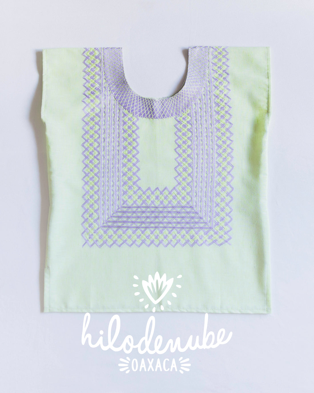 Huipil Panchito Verde Pastel Jaspeado / Lila