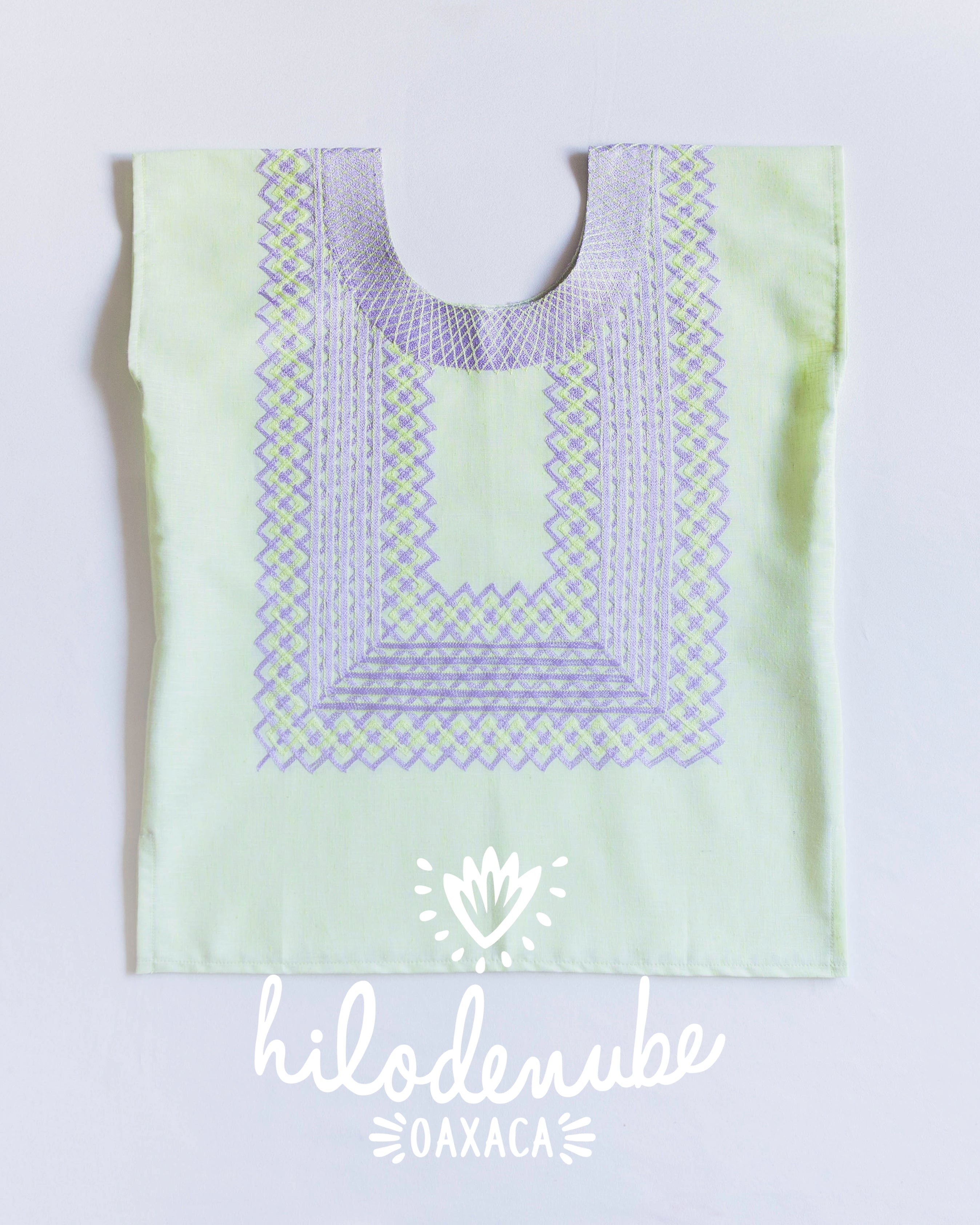 Huipil Panchito Verde Pastel Jaspeado / Lila