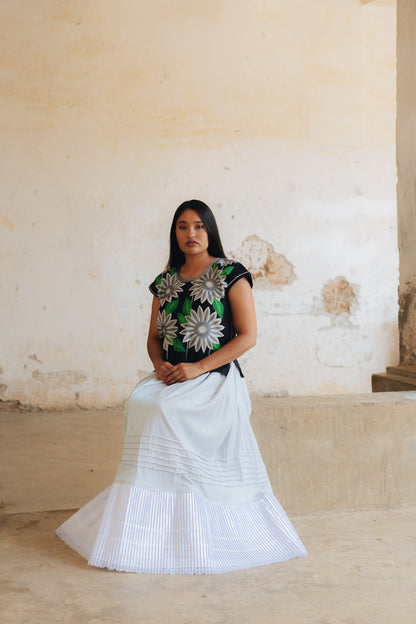 Huipil Flor Maxi Margarita Negro / Gris
