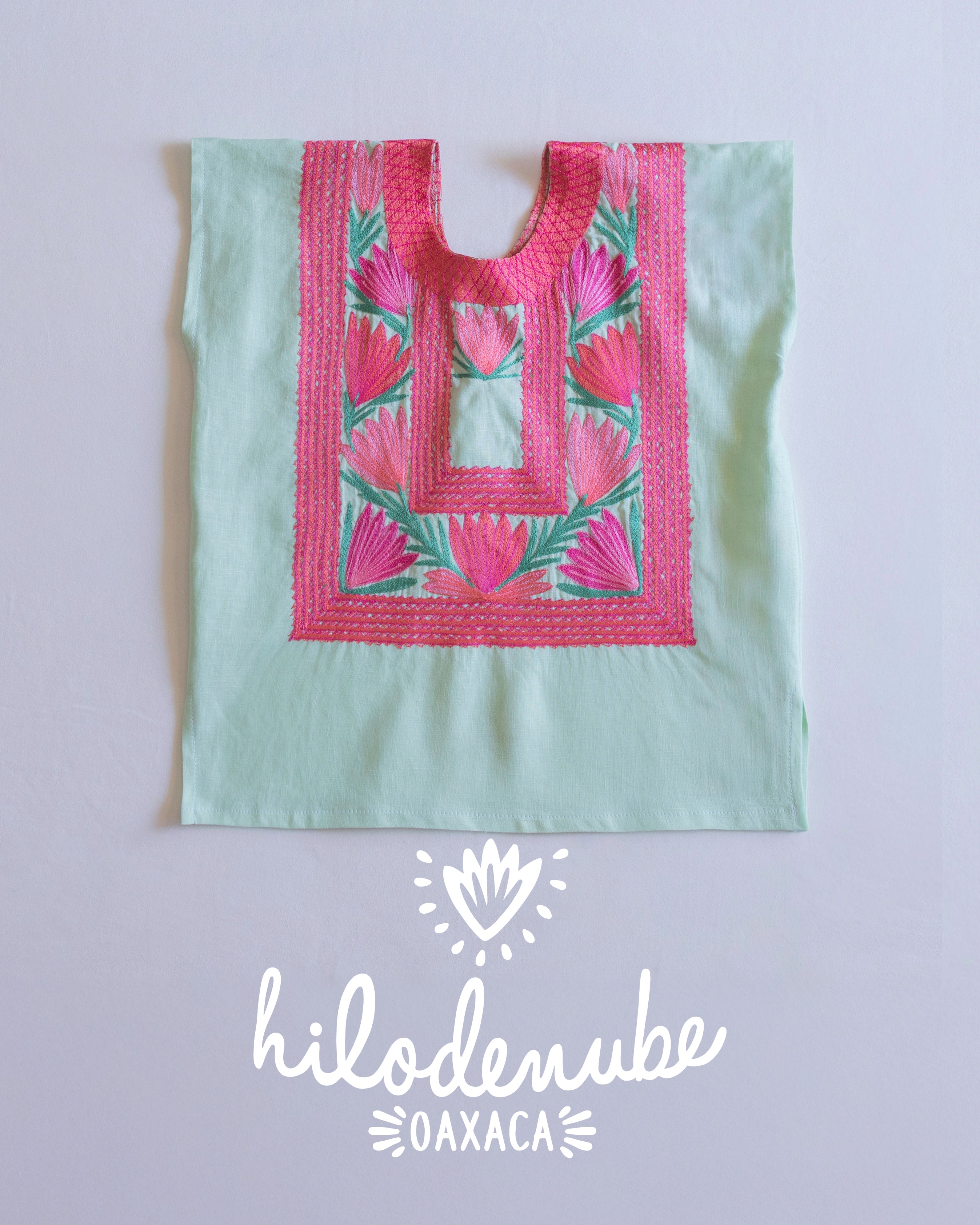 Huipil Niña Magueyito Menta / Rosa
