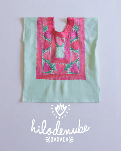 Huipil Niña Magueyito Menta / Rosa