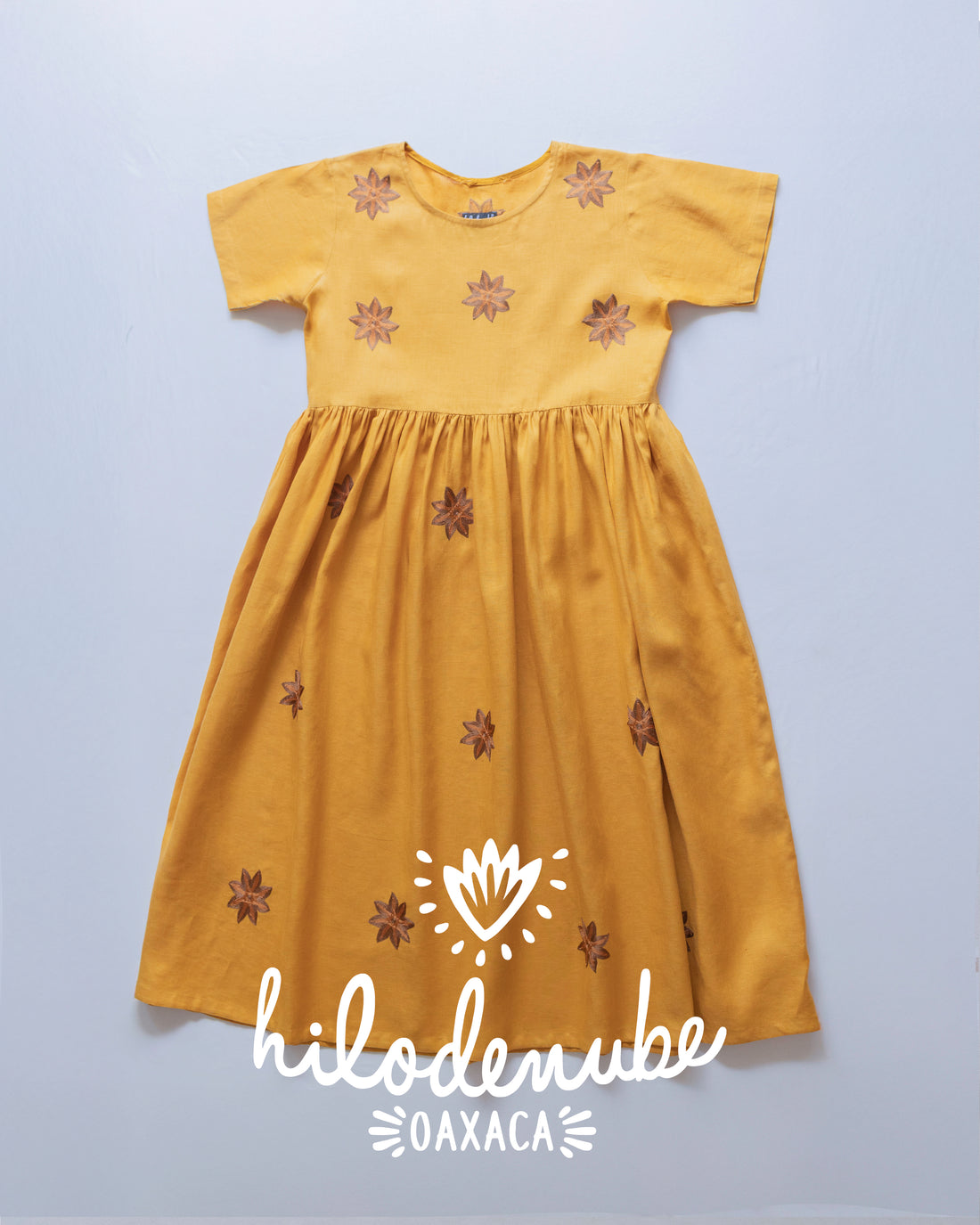 Vestido Flor Antigua Mostaza
