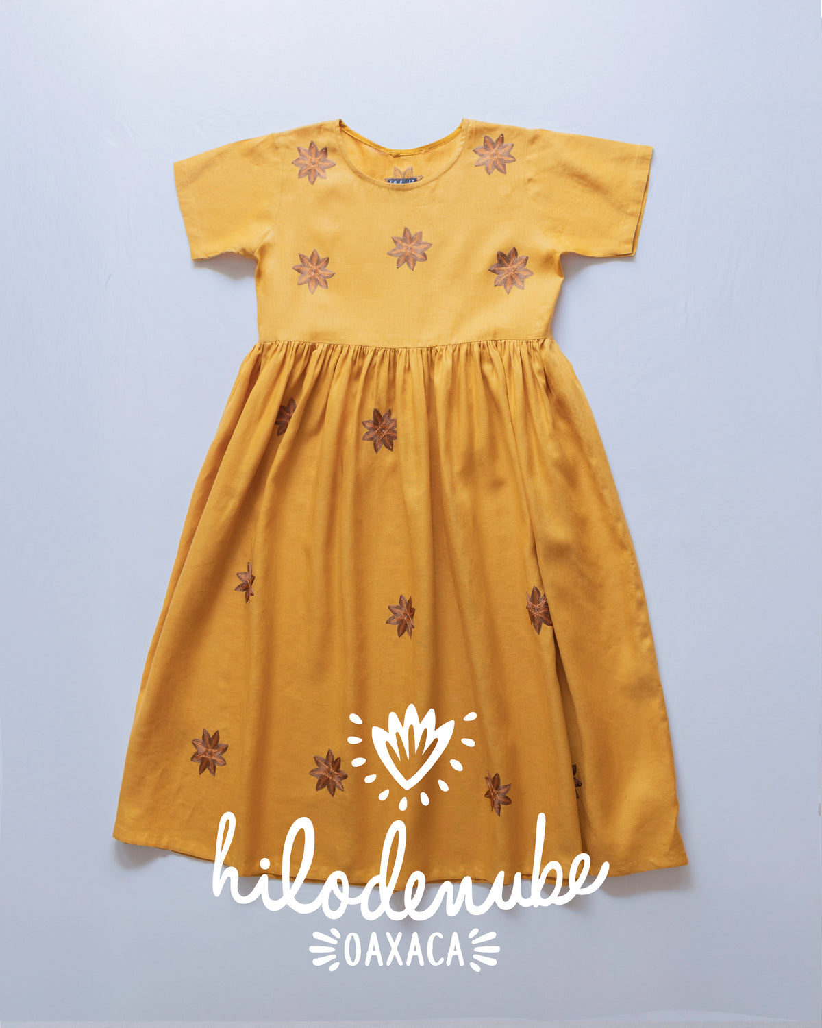 Vestido Flor Antigua Mostaza