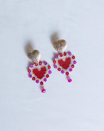 Aretes corazón de flores - Miyuki