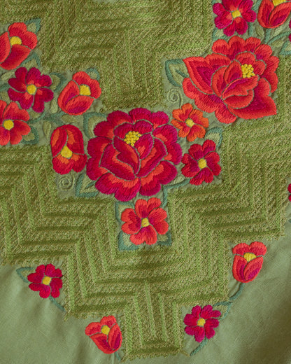 Huipil Tradicional Mutsk Verde Olivo