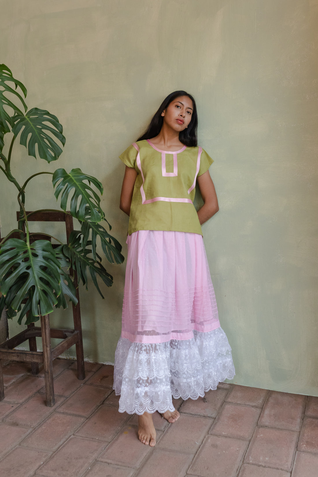 Huipil Martha Verde Olivo / Rosa