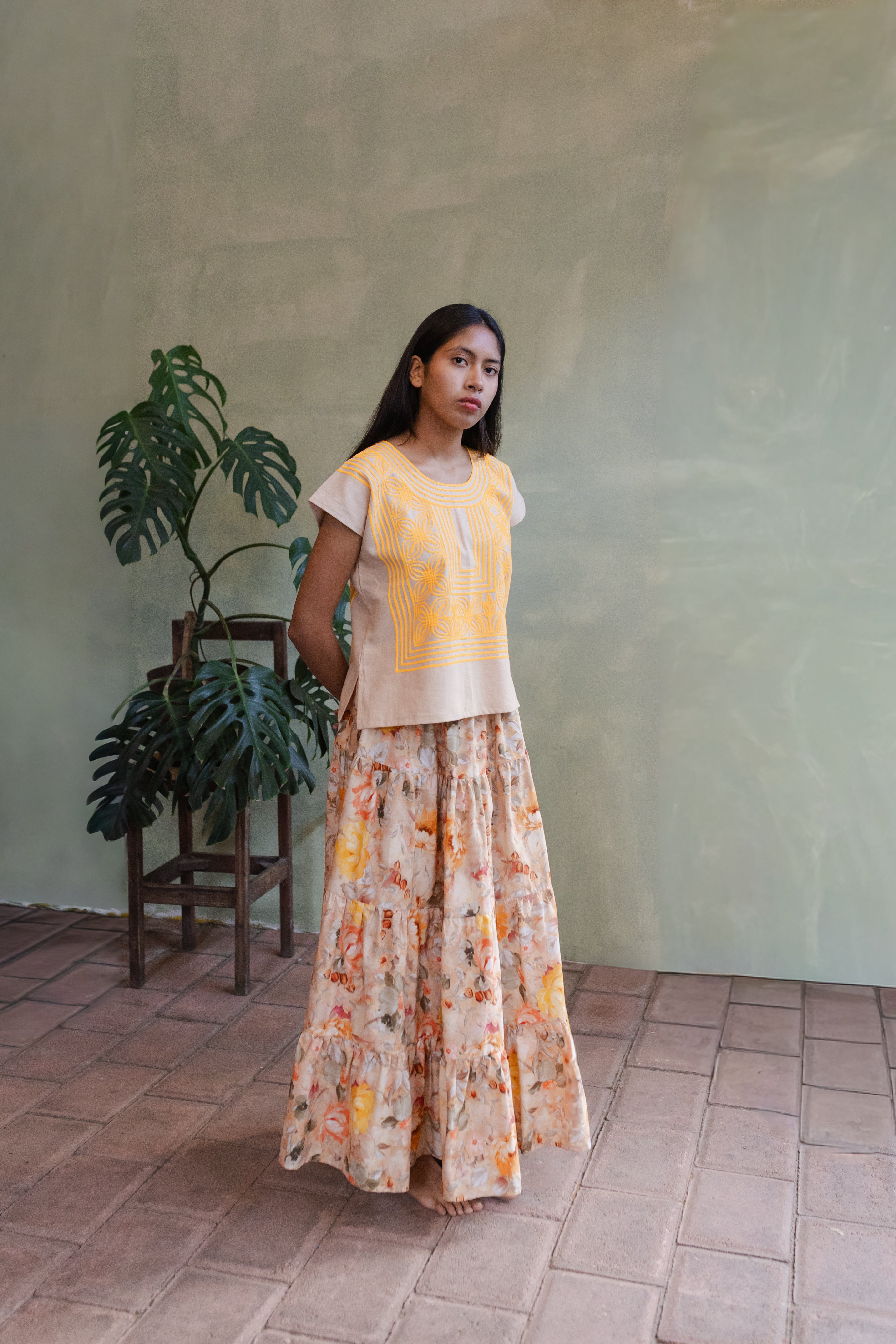 Huipil Flor de San Juan Camel / Neon