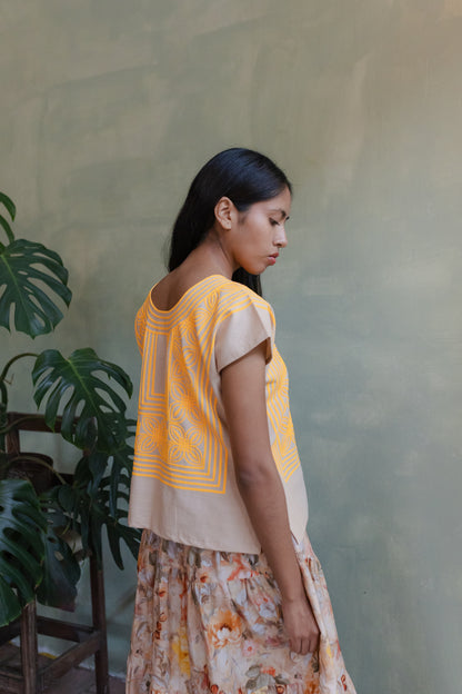 Huipil Flor de San Juan Camel / Neon